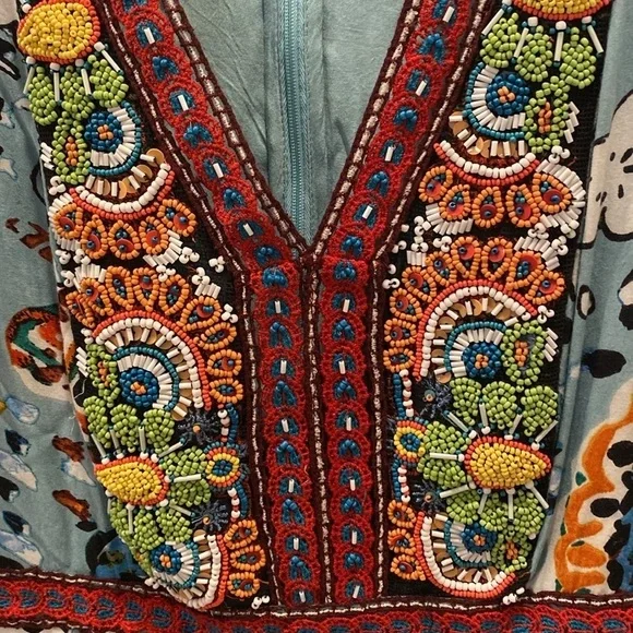 Anthropologie Akemi beaded Karmina blue printed dress - Picture 4 of 5